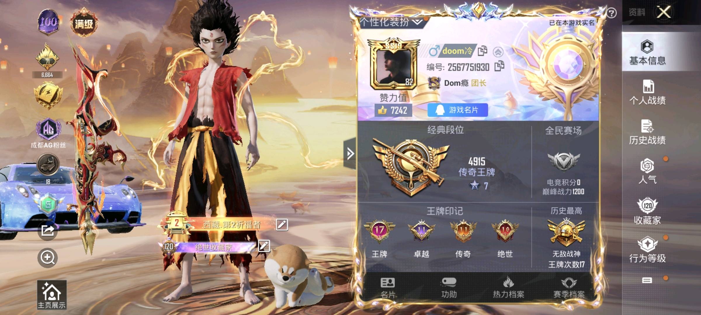 西藏第二祈福者/满级哪吒/10把9级枪/15套红可切换/5满级车/老101