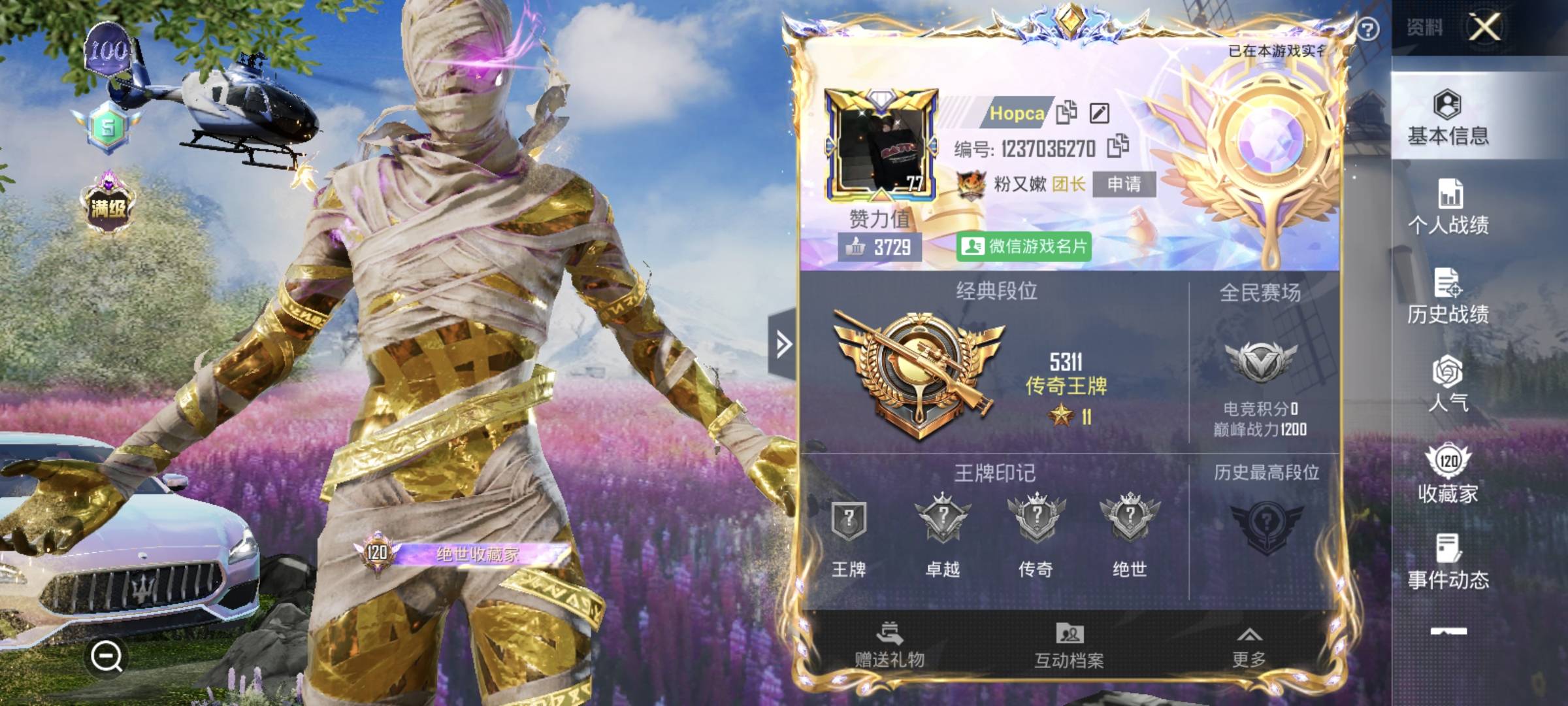 微信区满级图卡盟6红装老101/6把9级枪10把七级枪/4满级车/螳螂小丑雪国巧克力